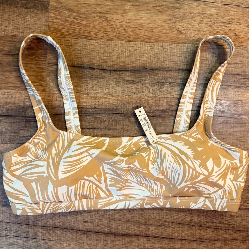 Madewell Bikini Top Tan Palm Leaf Second Wave Square Neck NE262 Size L NEW
